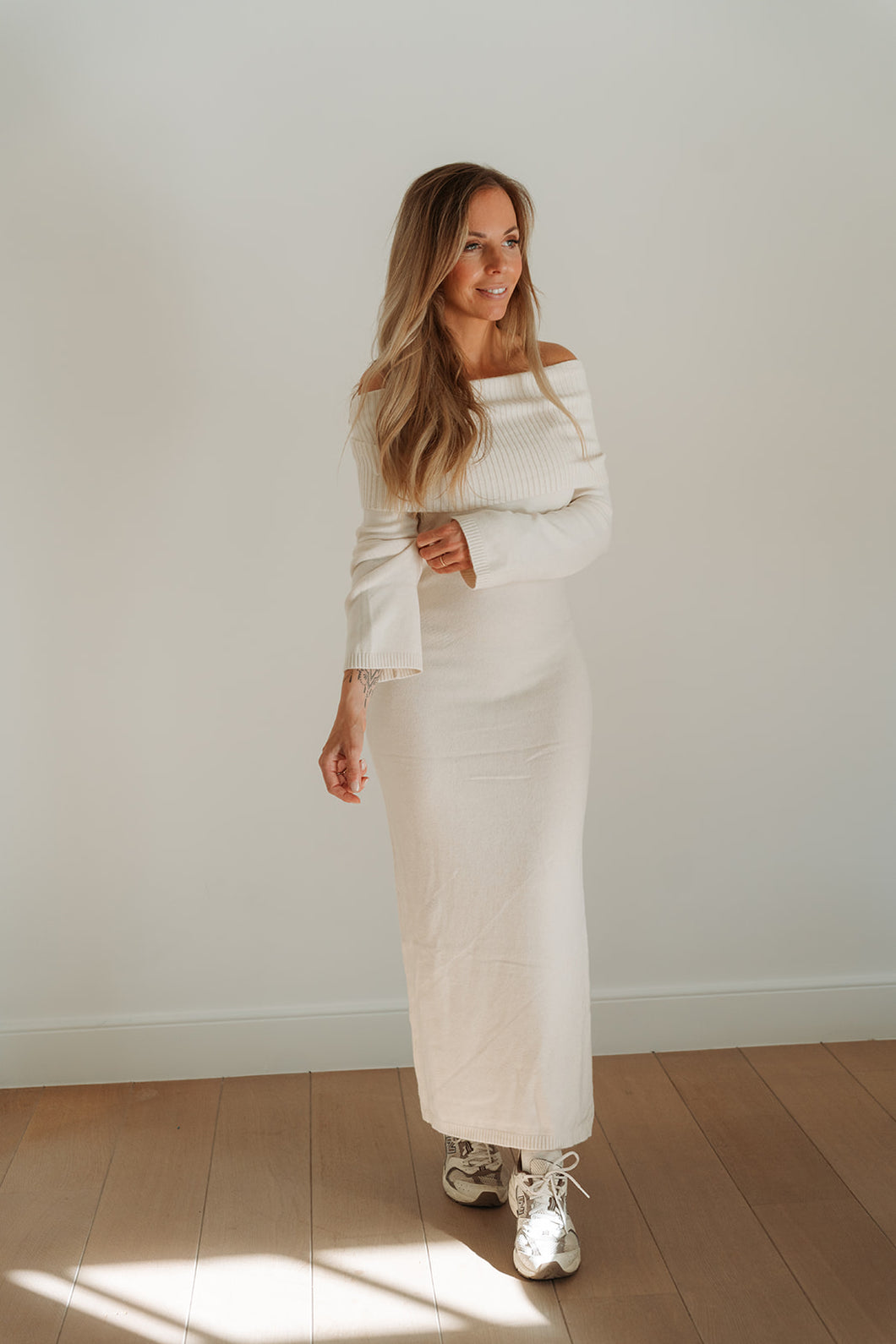 Ivory Off-Shoulder Knit dress