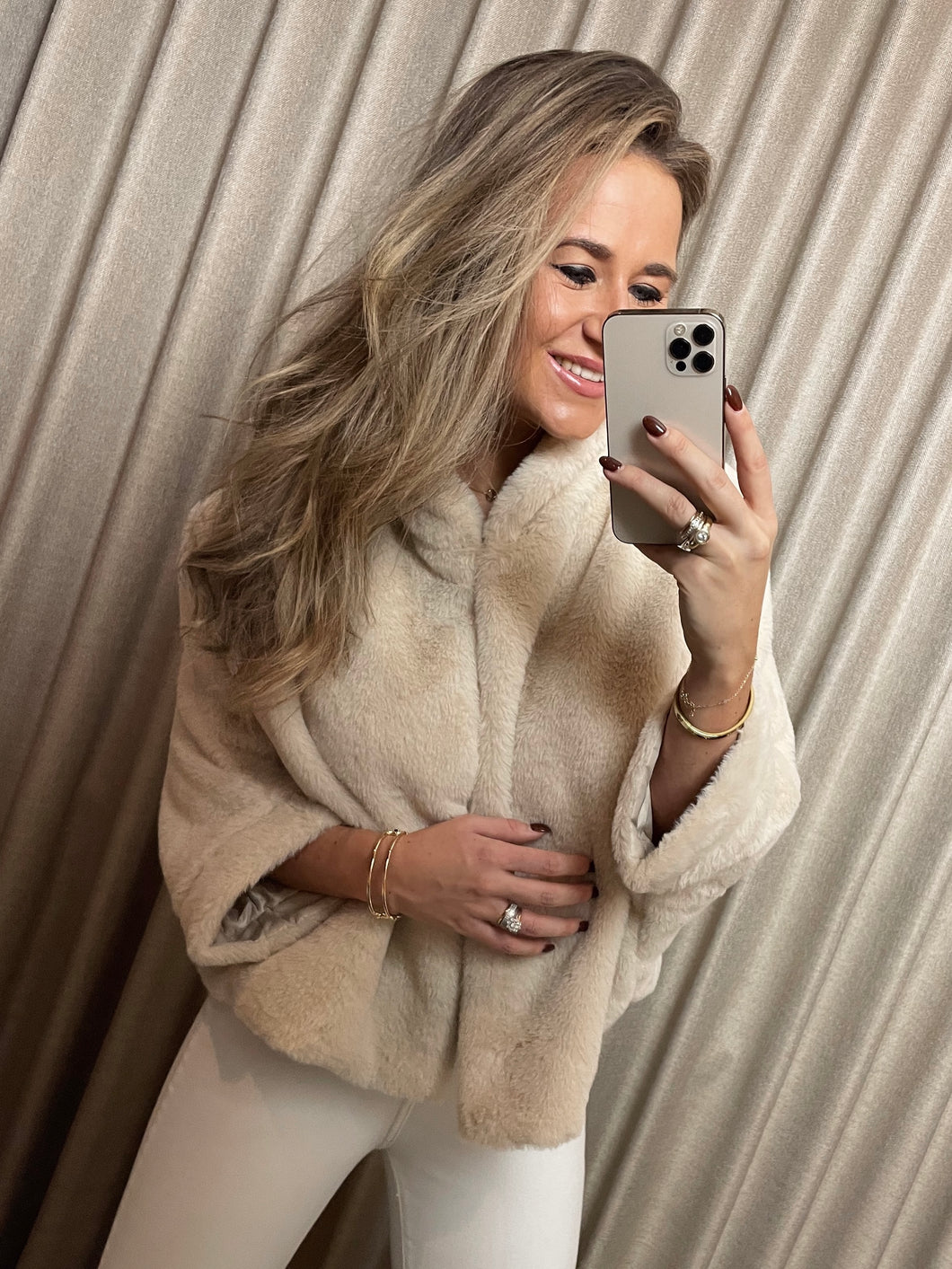 Beige fur poncho