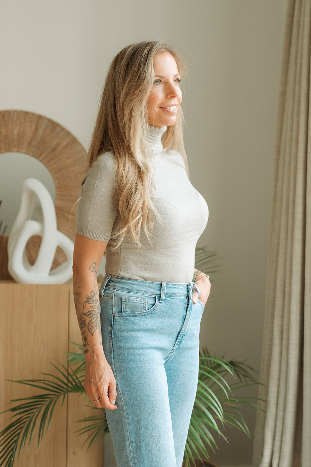 Taupe turtleneck top
