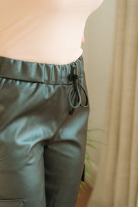 Black leather look pants